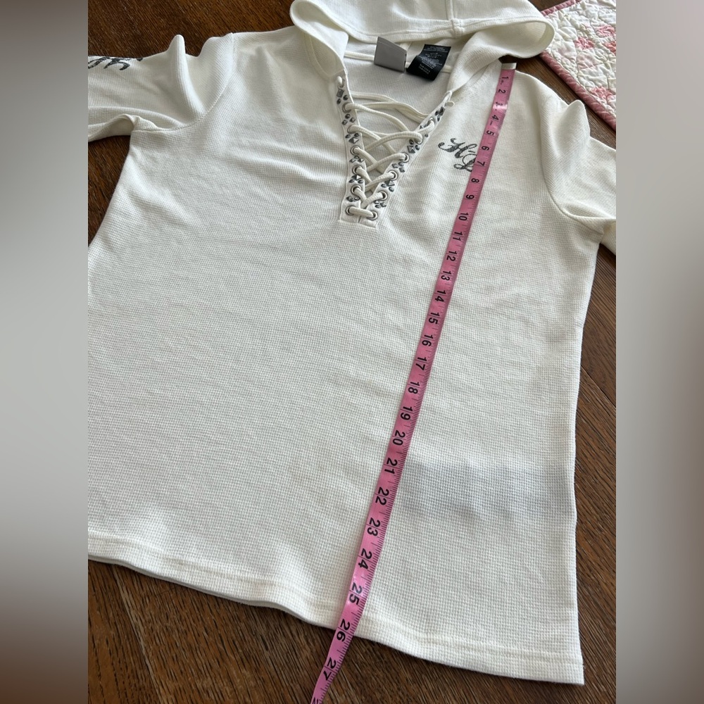 Harley-Davidson® Willie G Skull Ivory Laced Waffle Knit Henley Hoodie -L 💀 - Picture 10 of 14